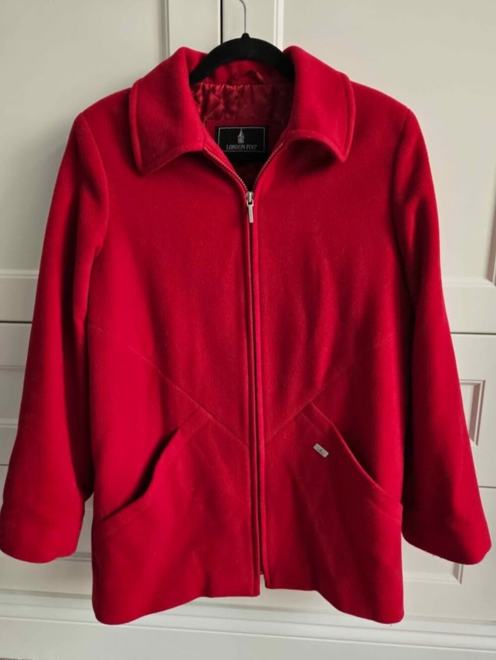 London Fog Bright Red Zip-Front Pea Coat